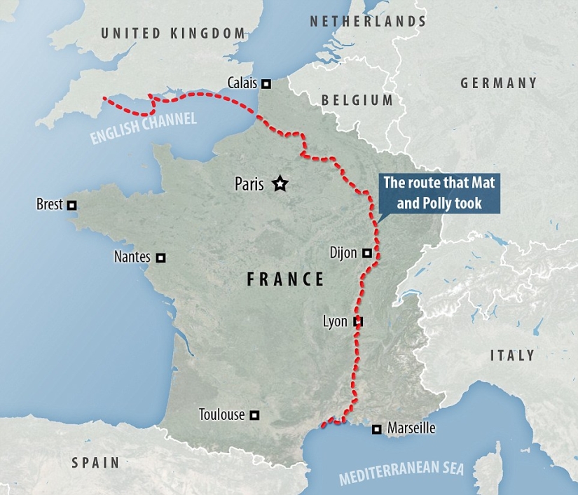 The couple sailed on a homemade boat with oars the way from England to France