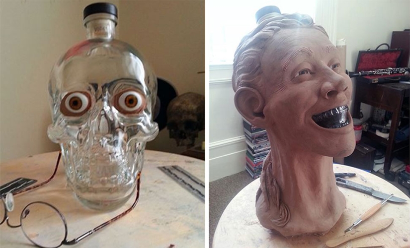 The criminologist bought vodka in the form of a glass skull and decided to restore her face