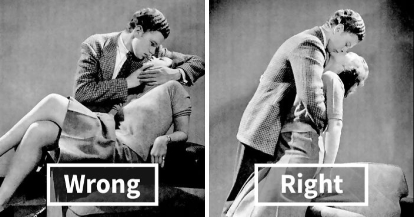 The editorial board of LIFE magazine of the 1940s teaches how to kiss properly