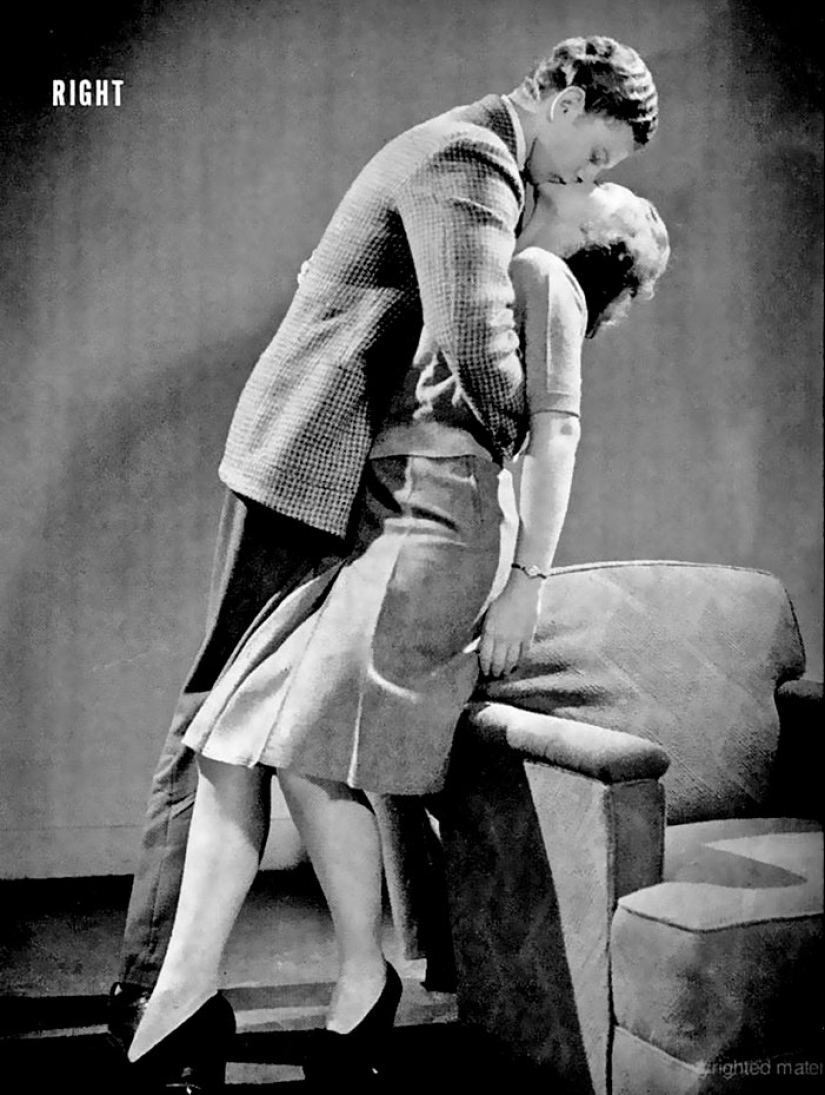 The editorial board of LIFE magazine of the 1940s teaches how to kiss properly