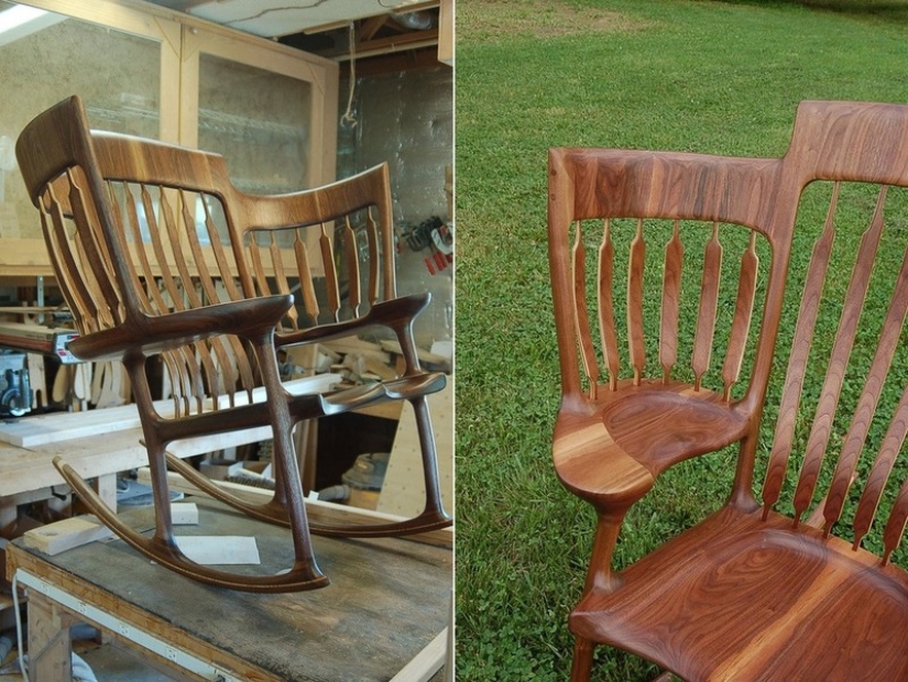 The father created a triple rocking chair to read fairy tales to his children