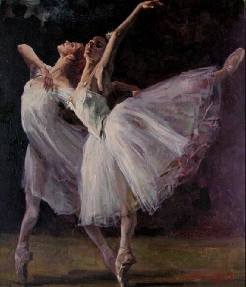 The female figure and its dynamics of movement in ballet in Zhang's paintings