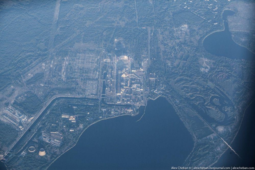 The ghost of Chernobyl on an August morning: a view from above