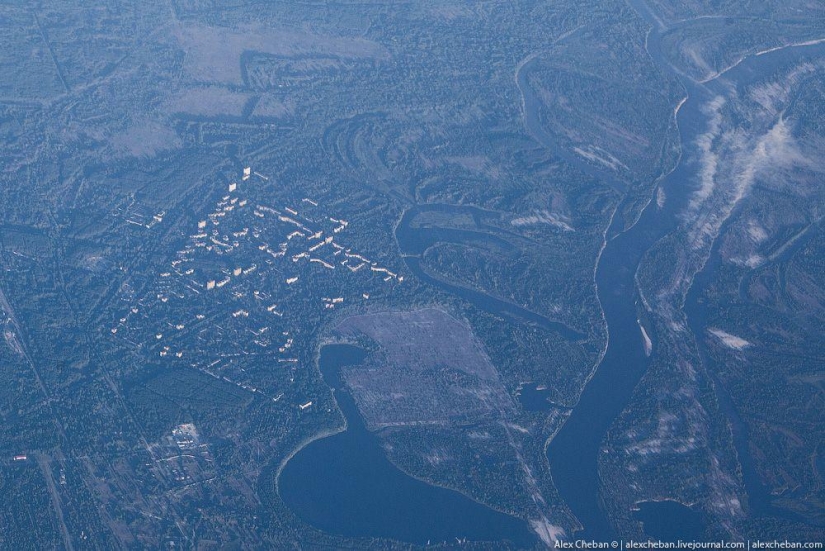 The ghost of Chernobyl on an August morning: a view from above