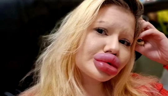 The girl with the biggest lips in the world decided to enlarge her cheekbones