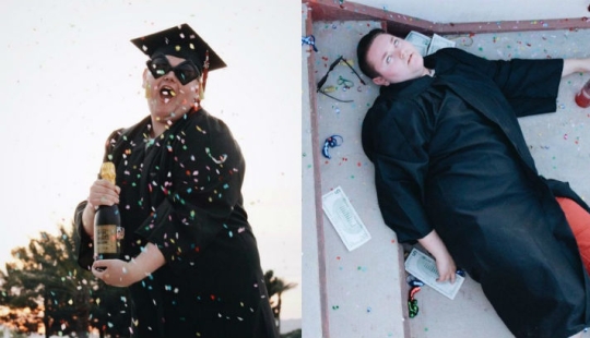 The graduation photo session of this student was clearly a success.