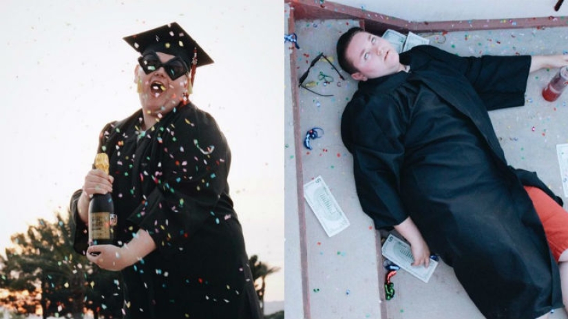 The graduation photo session of this student was clearly a success.