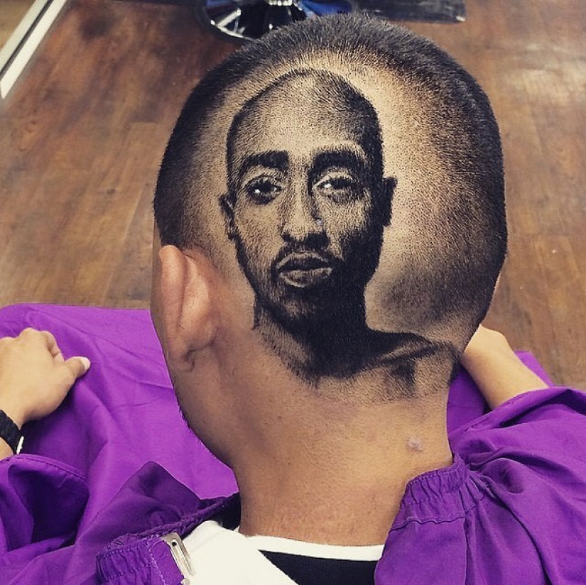 The hairdresser creates three-dimensional portraits of clients' hair