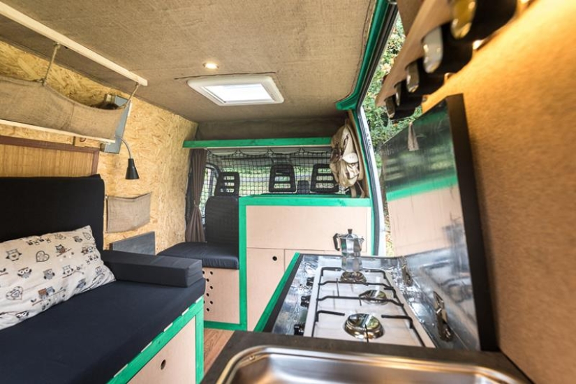The photographer made a cozy and comfortable mobile home out of a 16-year-old van
