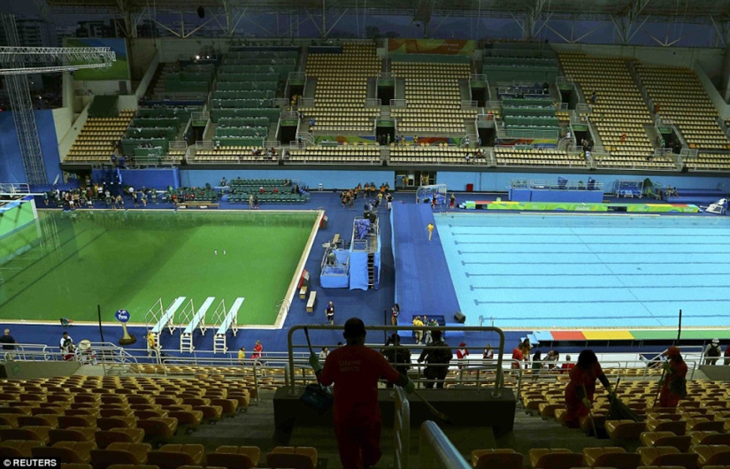 The pool at the Rio Olympics suddenly turned green, and no one admits