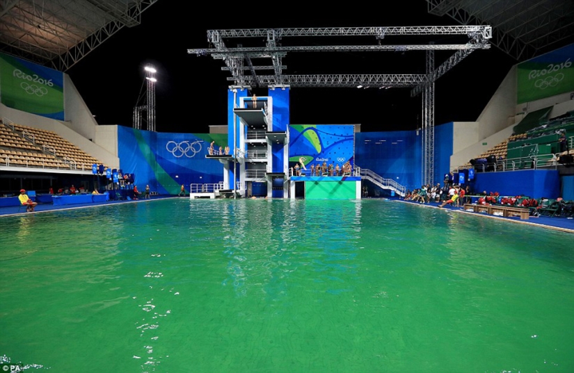 The pool at the Rio Olympics suddenly turned green, and no one admits