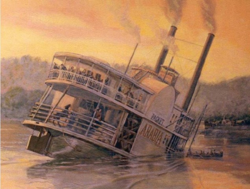 The story of the steamship "Arabia", which sank in the river, and was found in a corn field