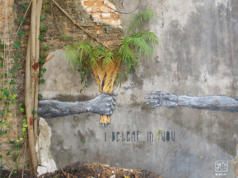This street art flirts with the environment