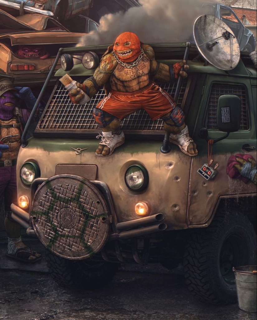 Tortugas Ninja Rusas Mutantes adolescentes de los años 90 según Evgeny Zubkov