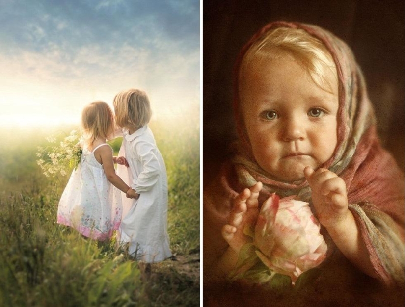 Touching children&#39;s portraits