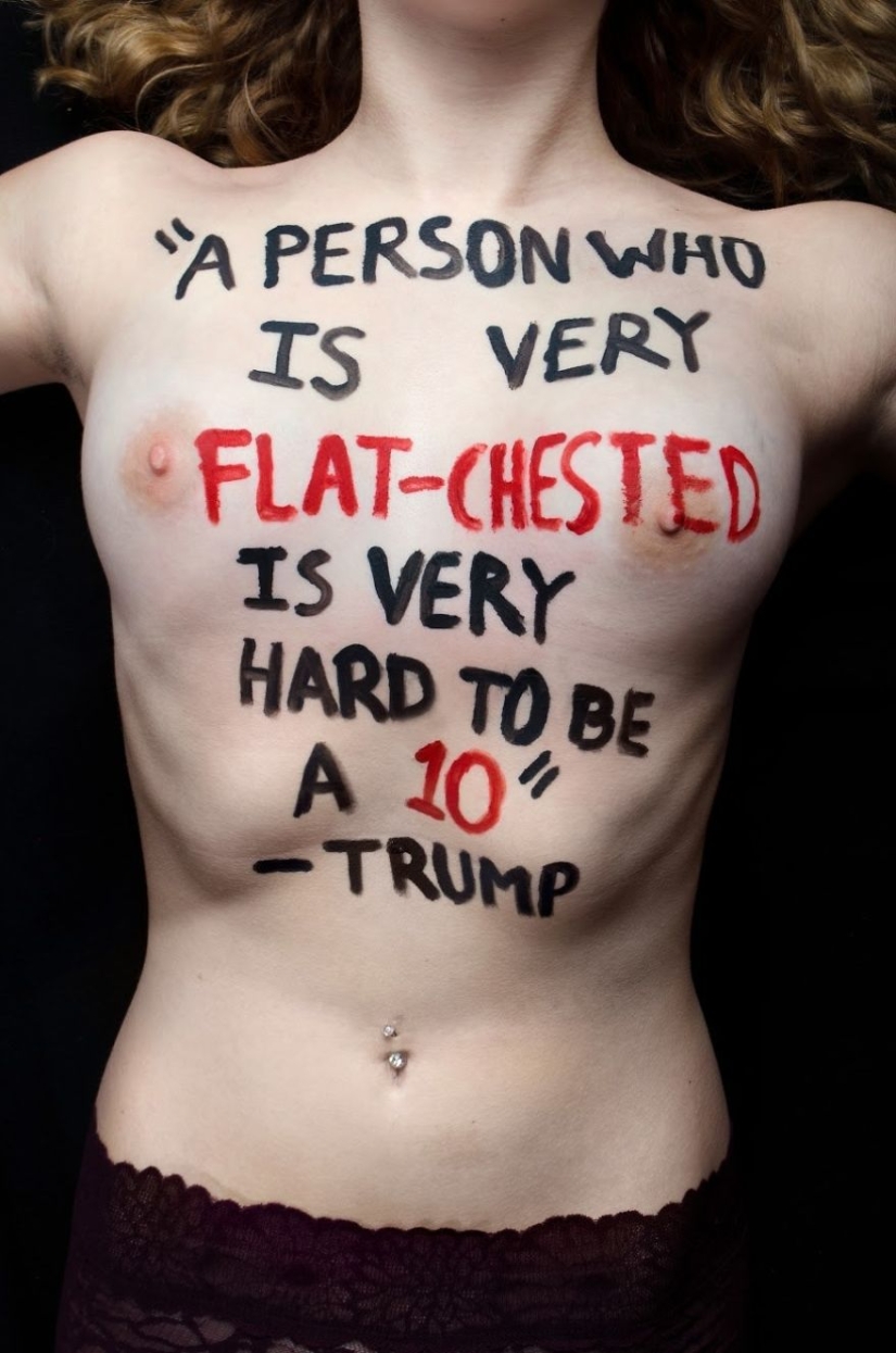 Trump Me: Una estudiante de 18 años puso citas ofensivas de Trump en su cuerpo para un atrevido proyecto fotográfico