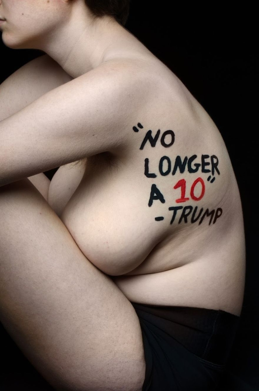 Trump Me: Una estudiante de 18 años puso citas ofensivas de Trump en su cuerpo para un atrevido proyecto fotográfico