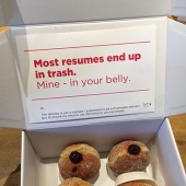 Trying to find a job, the guy pretended to be a courier and put a resume in a box with donuts