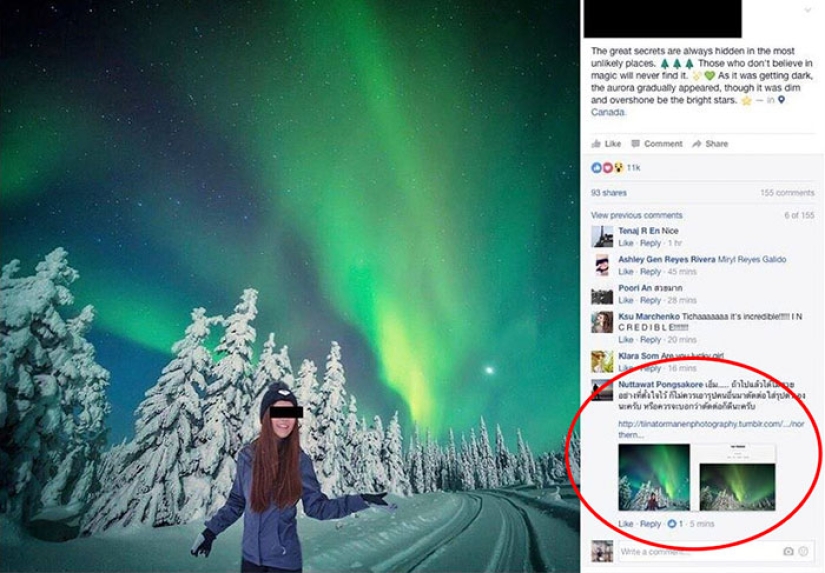 Una azafata popular en Instagram fue sorprendida insertándose en fotos robadas