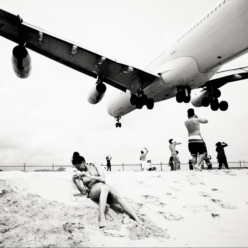 Vacaciones extremas cerca del aeropuerto de la isla de San Martín