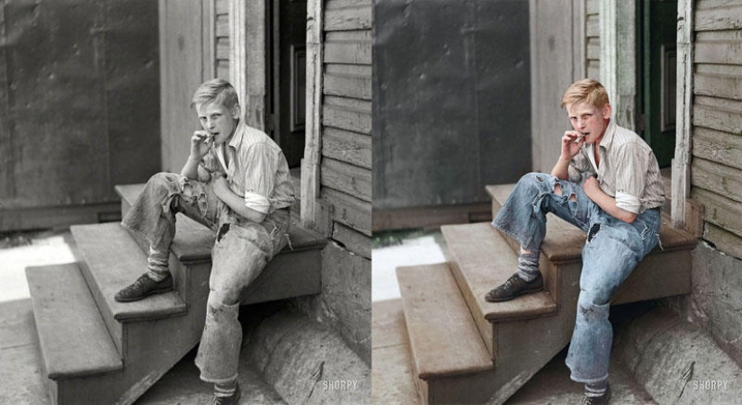 Vintage black and white photo in color