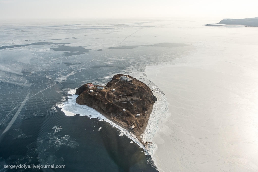 Vladivostok, Russian island and the coast from a helicopter