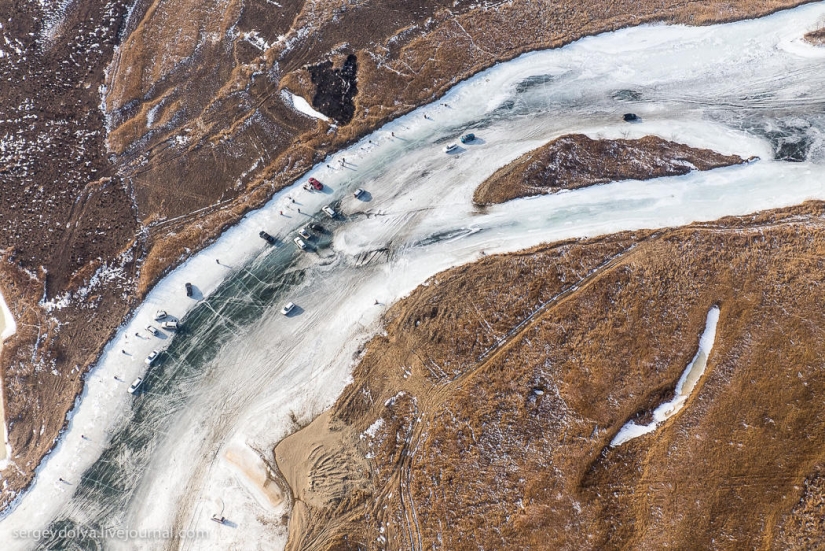 Vladivostok, Russian island and the coast from a helicopter