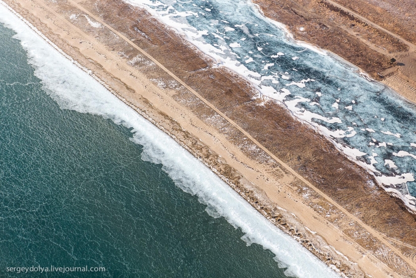 Vladivostok, Russian island and the coast from a helicopter