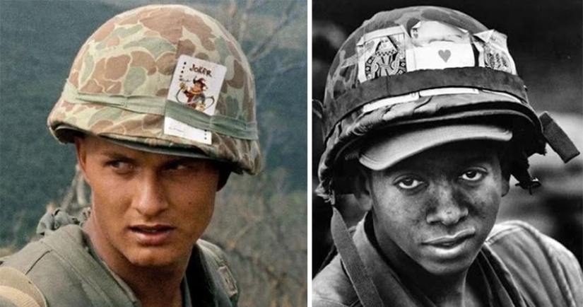 Why did American soldiers in Vietnam wear playing cards on their helmets