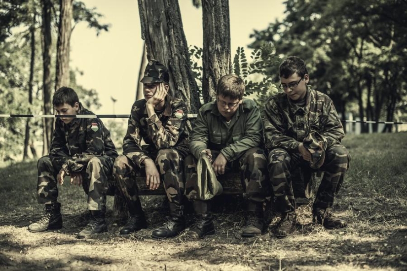 Young Hungarian patriots in a military camp