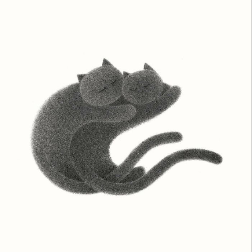 10 nuevas ilustraciones de Kamwei Fong con gatos mullidos y gruñones
