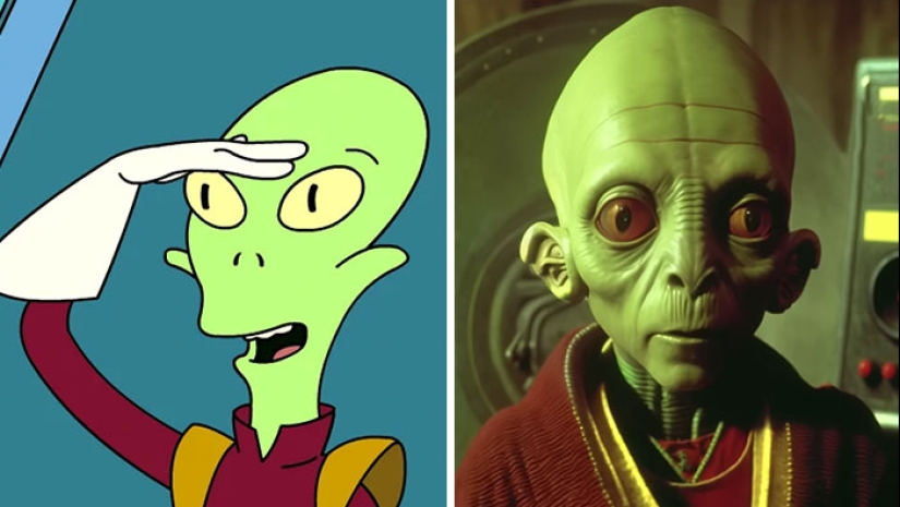 11 Side-By-Side Pics Showing Futurama Characters And Their 80s Sci-Fi Movie Versions