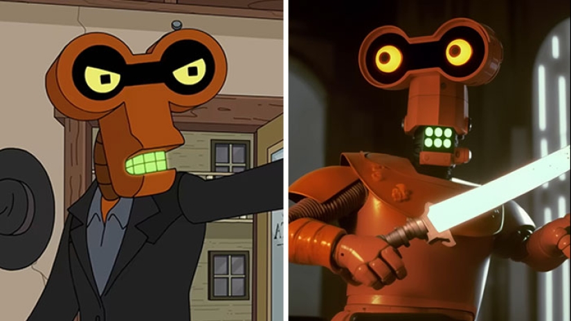 11 Side-By-Side Pics Showing Futurama Characters And Their 80s Sci-Fi Movie Versions