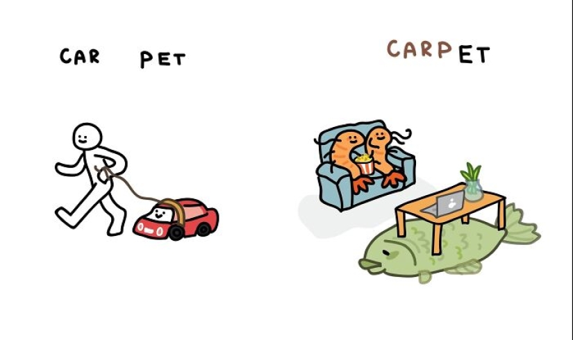 12 Illustrations Highlighting The Funny Differences Between Words That I Created