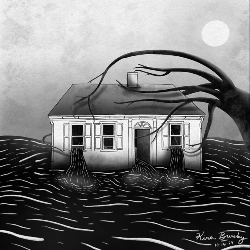 13 Illustrations Exploring The Devastating Impact Of Hurricane Helene Drawn By This Artist