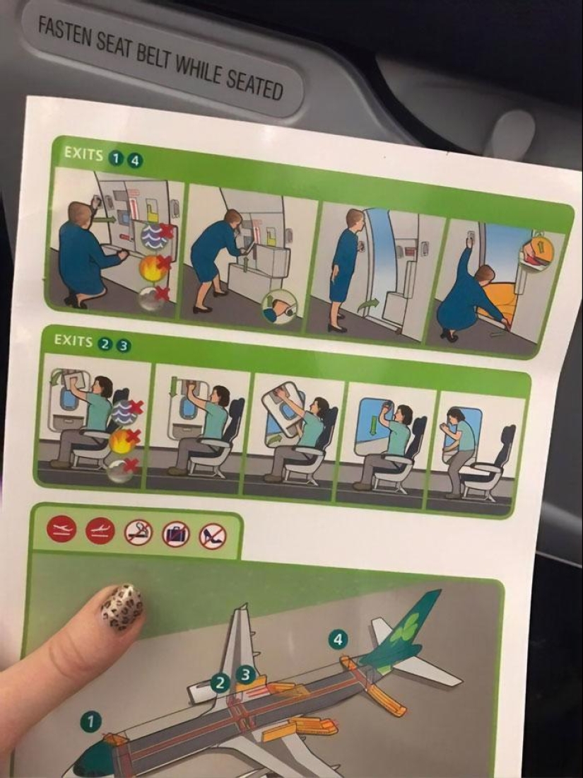 15 clumsy safety cards from airplanes in which artists didn't even try