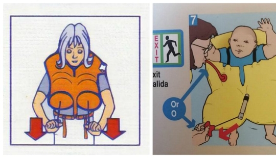 15 clumsy safety cards from airplanes in which artists didn't even try