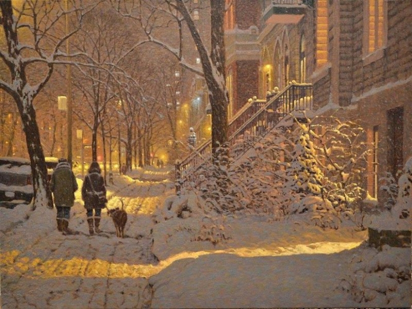 16 cozy snow paintings, which give warmth