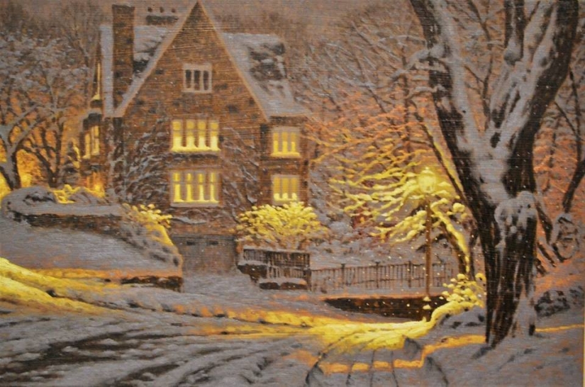 16 cozy snow paintings, which give warmth