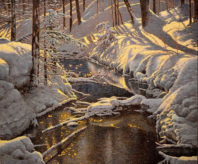 16 cozy snow paintings, which give warmth