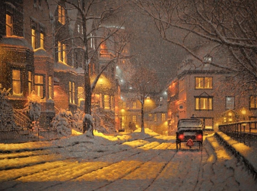 16 cozy snow paintings, which give warmth