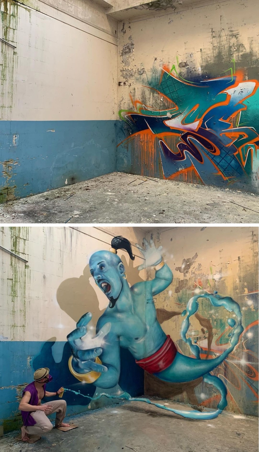 17 realistic three-dimensional graffiti by French artist Pierrot