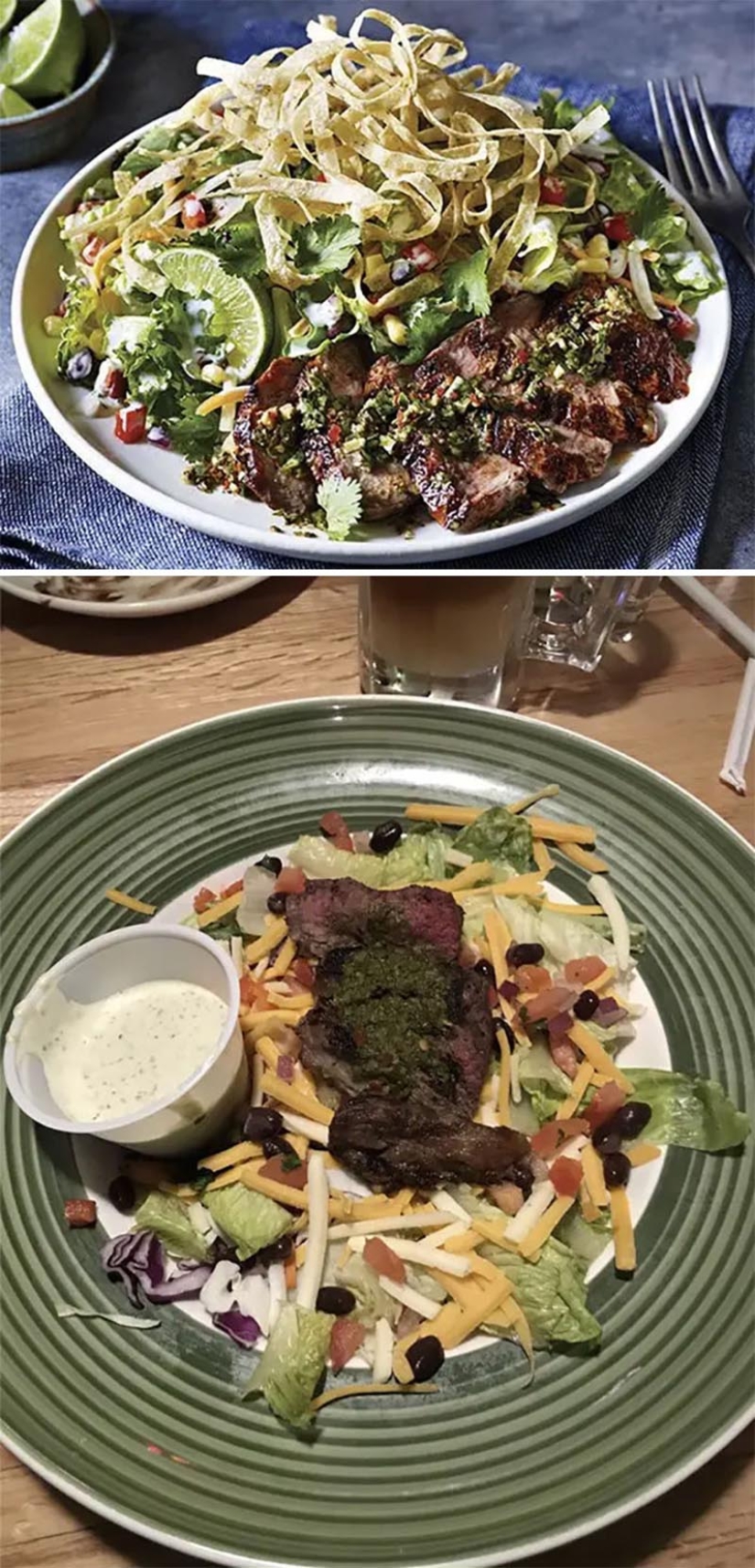 20 disappointments when the food served did not meet expectations