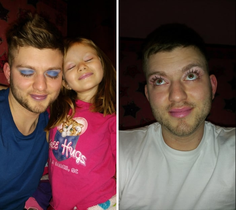 22 funny photos of handsome fathers who have makeup artist daughters growing up