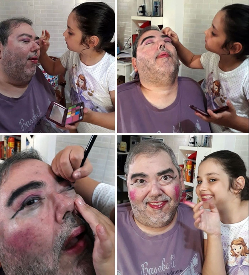 22 funny photos of handsome fathers who have makeup artist daughters growing up