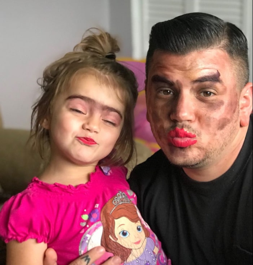 22 funny photos of handsome fathers who have makeup artist daughters growing up