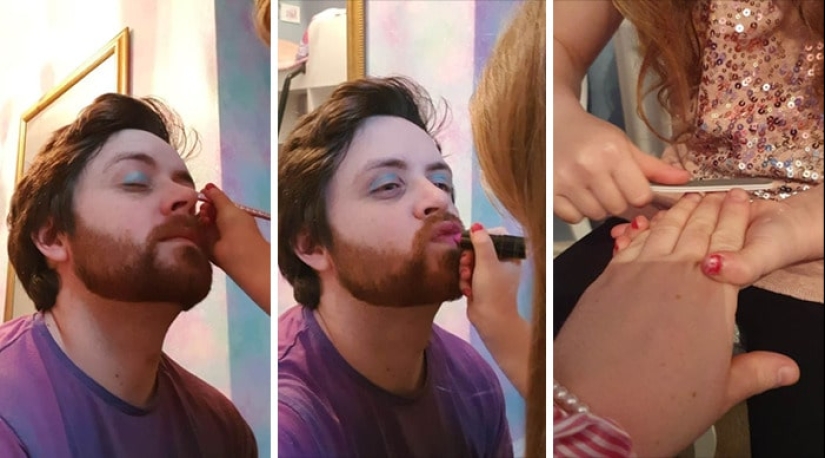 22 funny photos of handsome fathers who have makeup artist daughters growing up