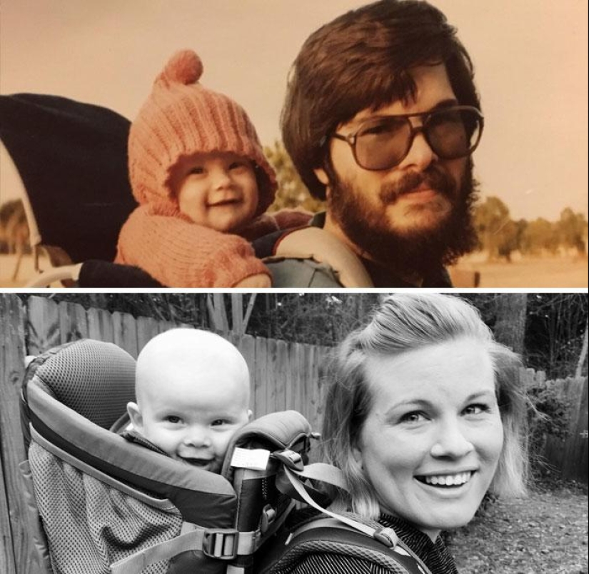25 fotos familiares que se recrearon muchos años después