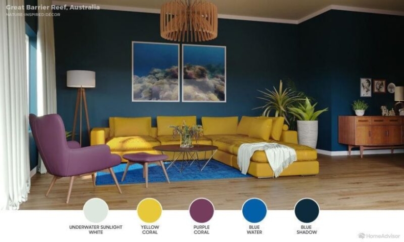 6 interior of one living room, created on motives of the most beautiful places on the planet