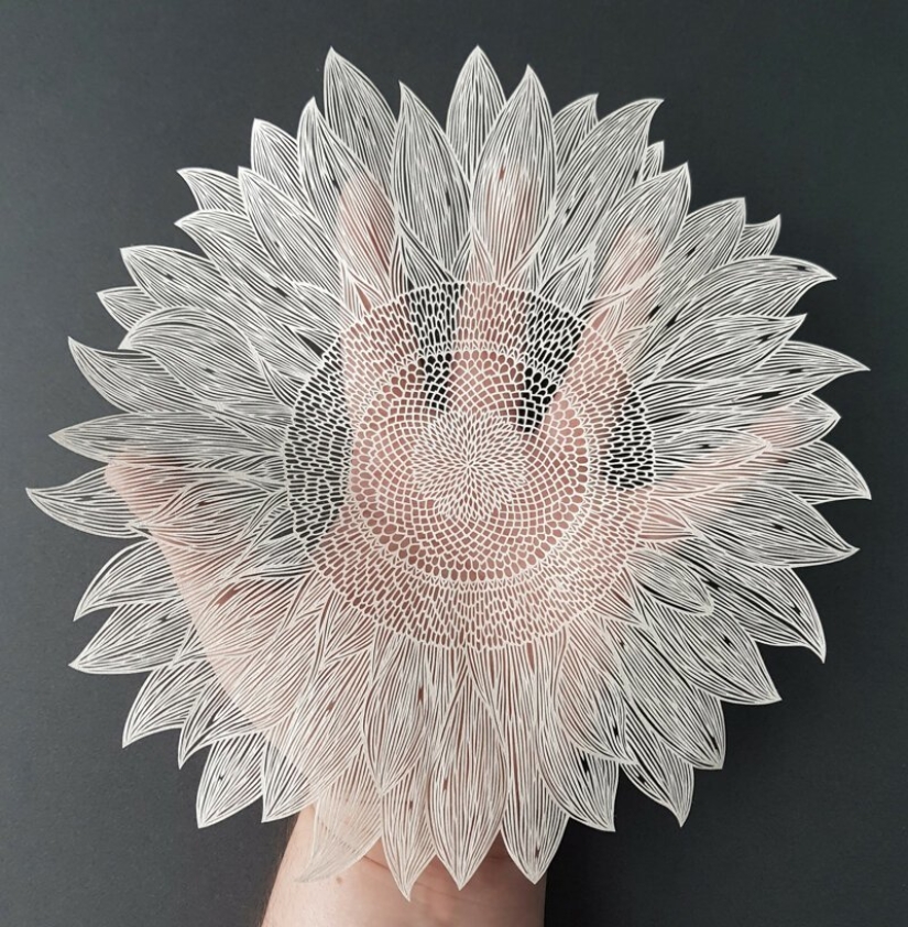 A girl cuts out intricate masterpieces from paper